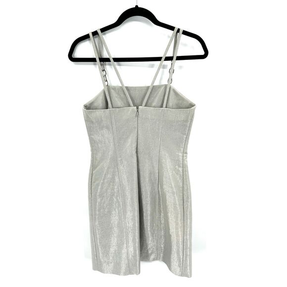 KAY UNGER Silver Metallic Spaghetti Strap Embellished Formal Mini Dress Size 4 - Picture 2 of 8